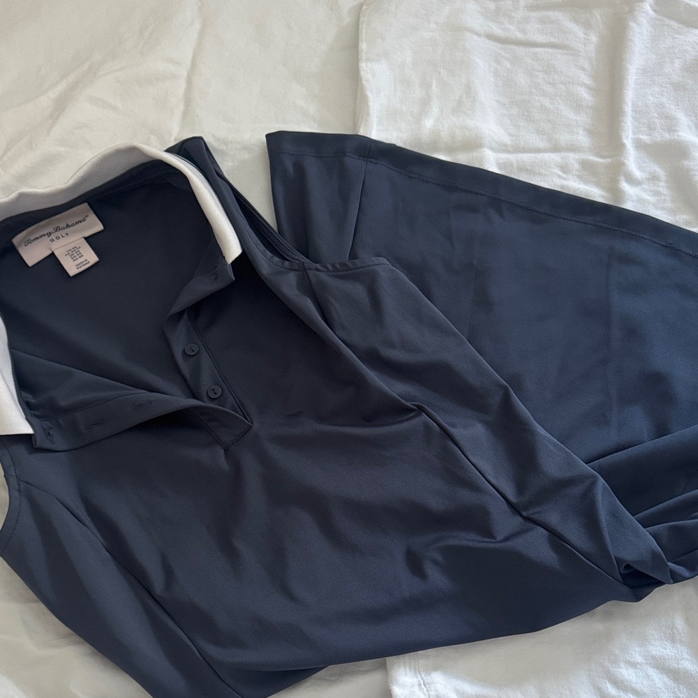 Navy Sleeveless golf Dress with White Collar